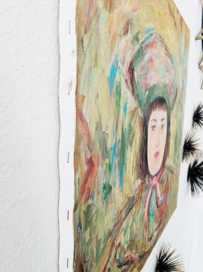 PORTRAIT OF AN ASIAN GIRL IN HAT -- ACRYLIC ON CANVAS ORIGINAL PAINTING
