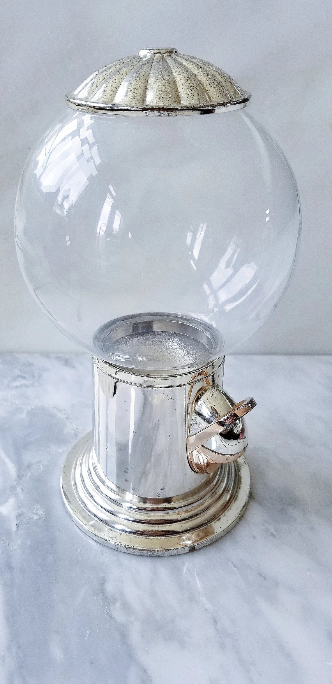 VINTAGE SILVER PLATE MINI BUBBLE GUM MACHINE