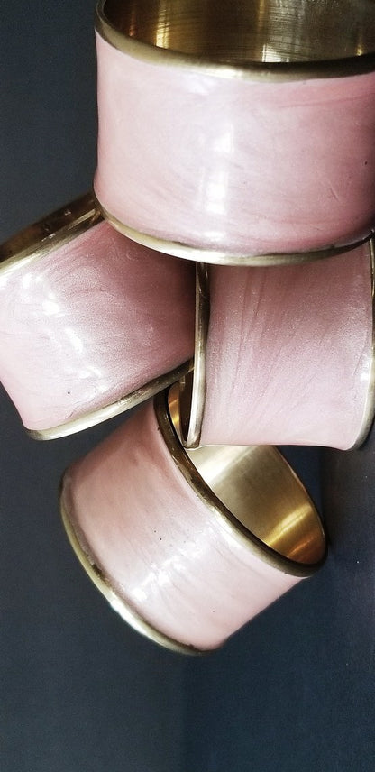 PINK ENAMELED BRASS NAPKINS RINGS
