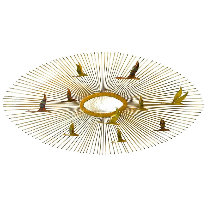 MID-CENTURY MODERN WALL SCULPTURE "BIRDS IN FLIGHT ON SUNBURST"
